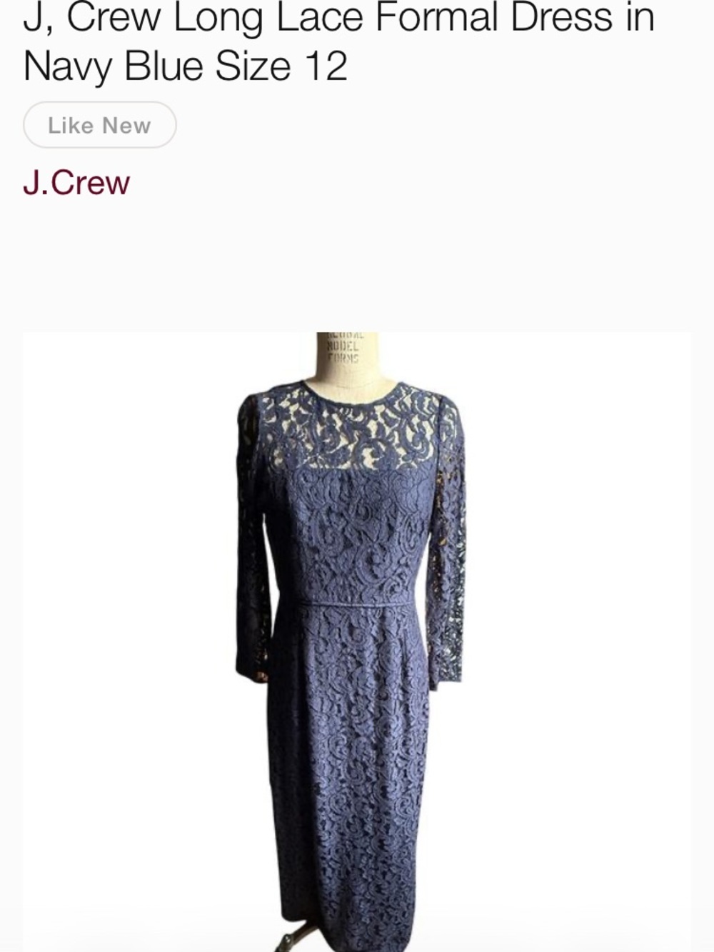 J.Crew Lace Formal Midi Dress in Navy Blue Size 12